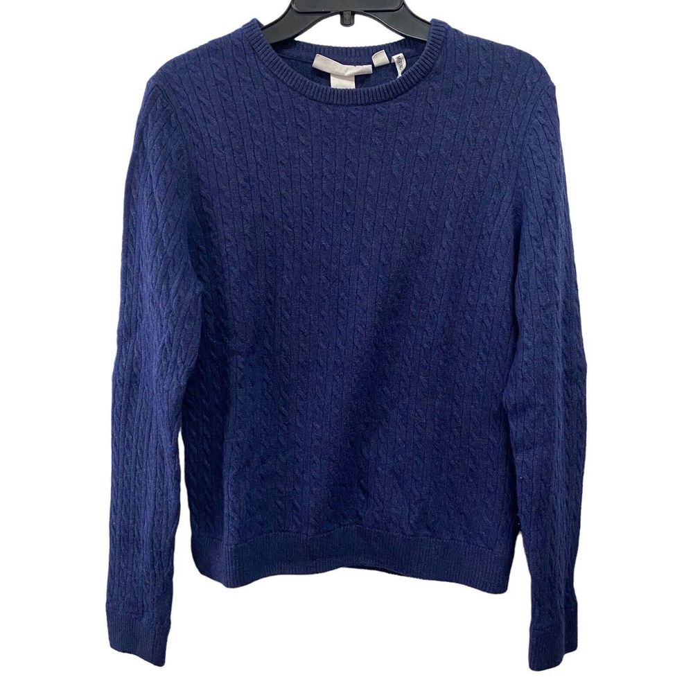 LOGG H&M Large Merino Blend cable knit Navy sweater Long sleeve Crew Neck